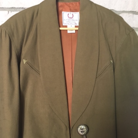 Vintage early 1990's Alfred Sung 2 piece pant-suit -'zoot. High-waisted. Khaki. - Picture 3 of 7